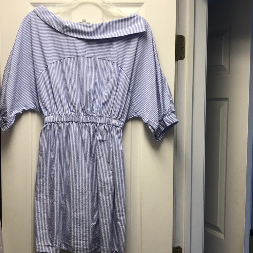 Blue and white off the shoulder top